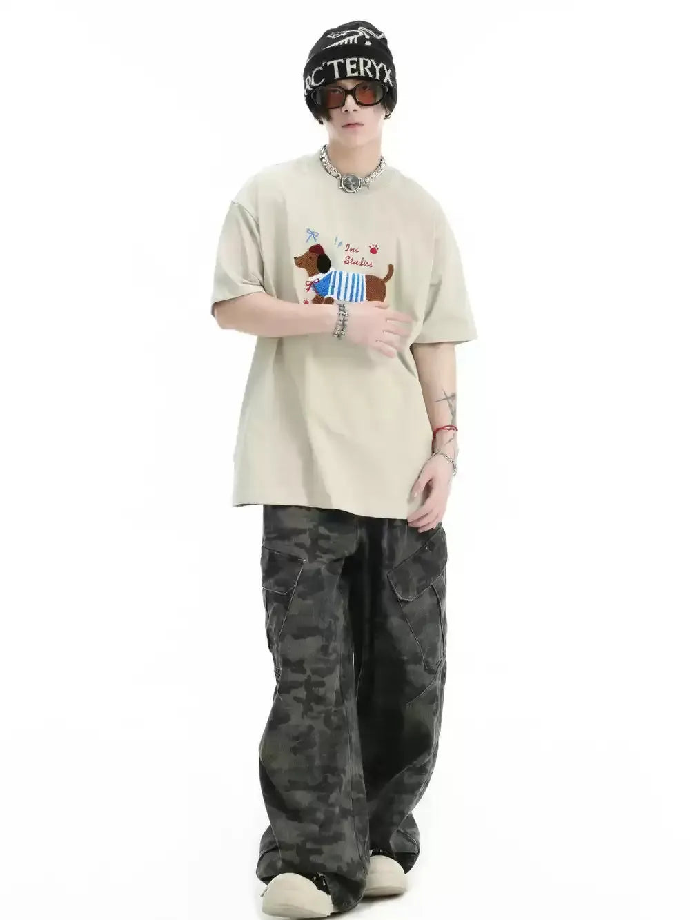 Dachshund Towel Embroidery T-Shirt Korean Street Fashion T-Shirt By INS Korea Shop Online at OH Vault