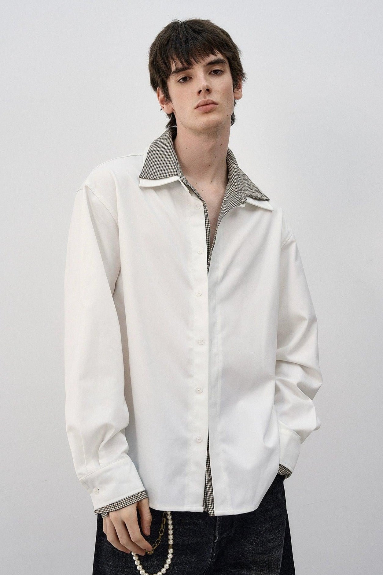 Layered Collar Edge L/S Shirt Korean Street Fashion Shirt By MaxDstr Shop Online at OH Vault