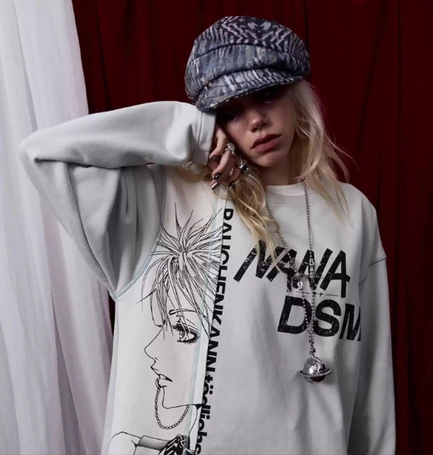 Nana Outline Print Crewneck Korean Street Fashion Crewneck By Donsmoke Shop Online at OH Vault