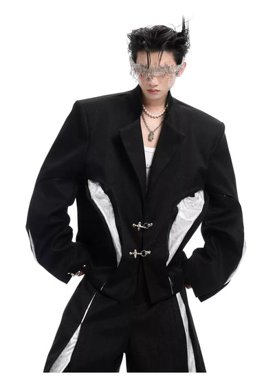 Spliced Glitter Detail Blazer Korean Street Fashion Blazer By Argue Culture Shop Online at OH Vault