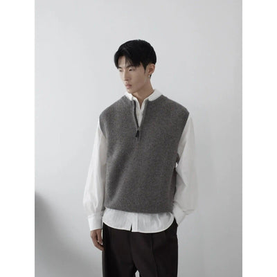Half-Zipped Vest Layered L/S Shirt Korean Street Fashion Shirt By In Knots Shop Online at OH Vault
