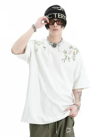 Floral Logo T-Shirt Korean Street Fashion T-Shirt By INS Korea Shop Online at OH Vault