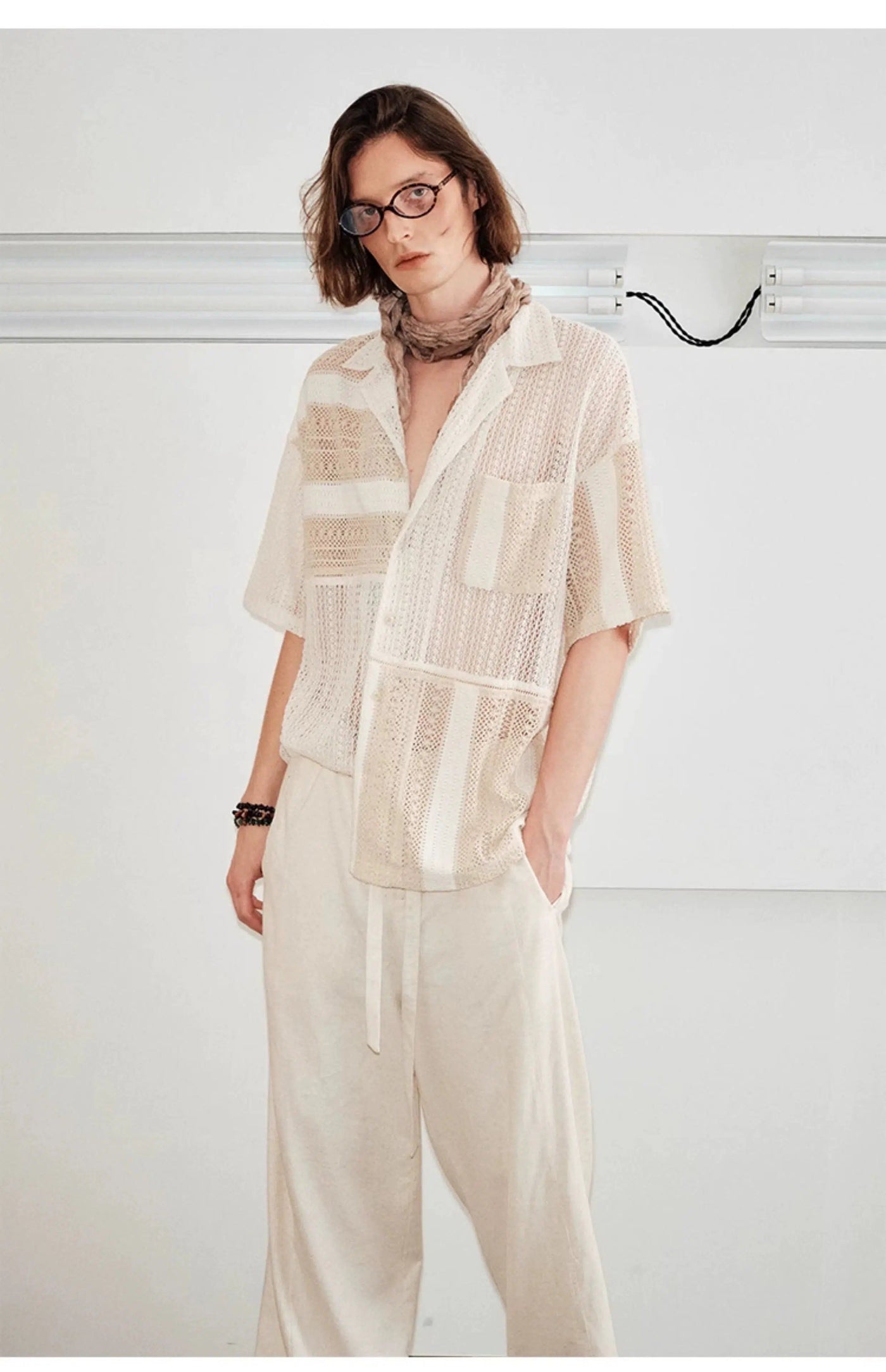 Summer Patterned Mesh Shirt Korean Street Fashion Shirt By Decesolo Shop Online at OH Vault