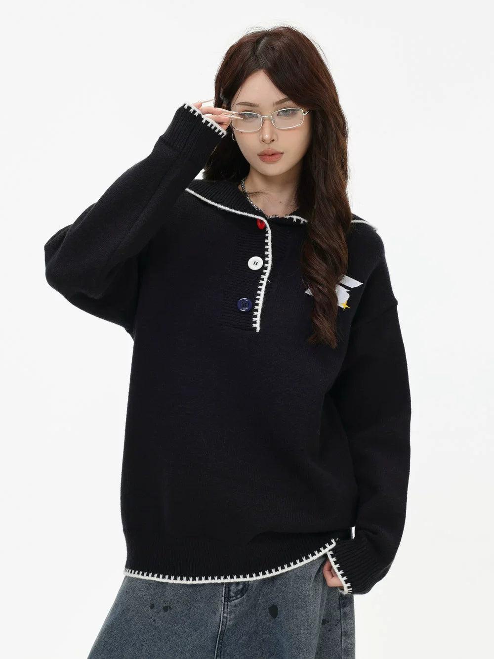 Color Half- Buttoned Hooded Sweater Korean Street Fashion Sweater By INS Korea Shop Online at OH Vault