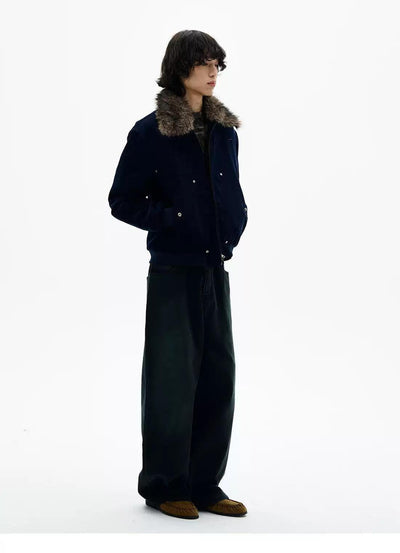 Fur-Trim Zipped Jacket Korean Street Fashion Jacket By 77Flight Shop Online at OH Vault