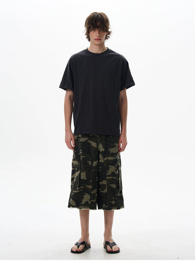 Raw End Camouflage Denim Shorts Korean Street Fashion Shorts By 77Flight Shop Online at OH Vault