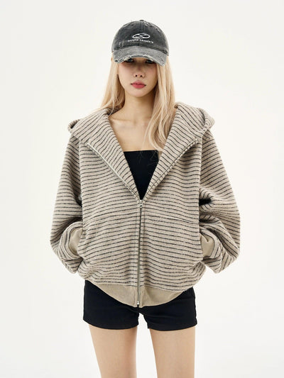 Striped Textured Zip Up Hoodie Korean Street Fashion Hoodie By MaxDstr Shop Online at OH Vault