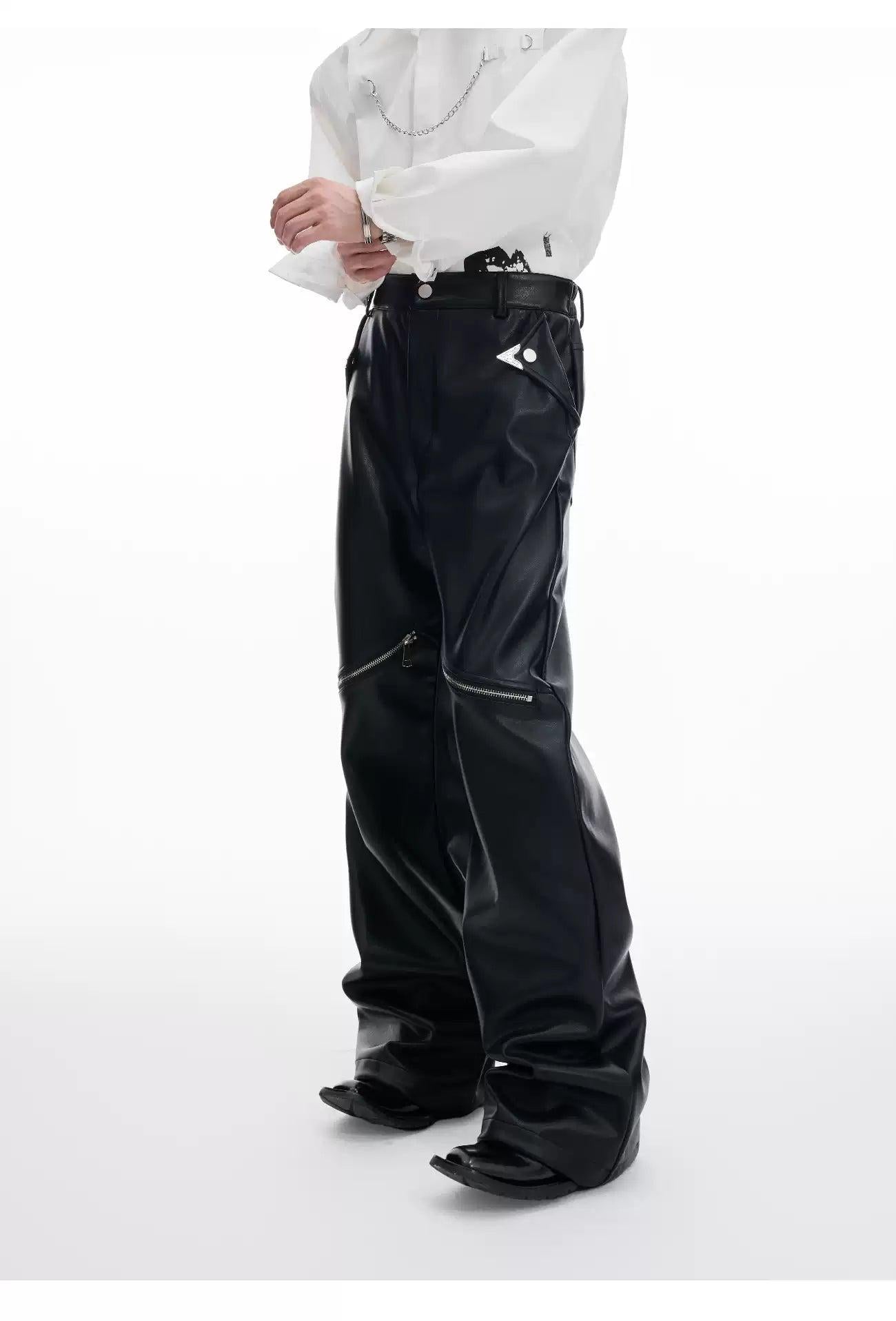 Metallic Zip Slim Fit PU Leather Pants Korean Street Fashion Pants By Argue Culture Shop Online at OH Vault