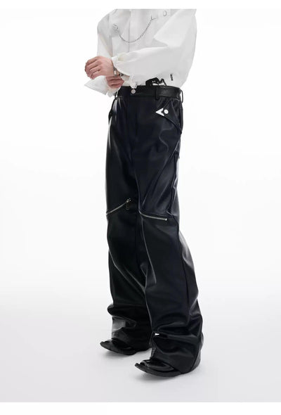 Metallic Zip Slim Fit PU Leather Pants Korean Street Fashion Pants By Argue Culture Shop Online at OH Vault