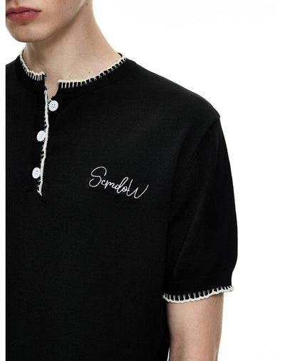 Contrast Edges Stitch Buttoned T-Shirt Korean Street Fashion T-Shirt By MaxDstr Shop Online at OH Vault