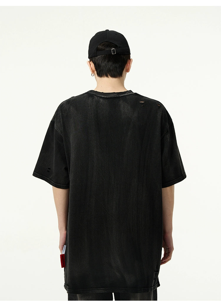 Distressed and Washed T-Shirt Korean Street Fashion T-Shirt By 77Flight Shop Online at OH Vault