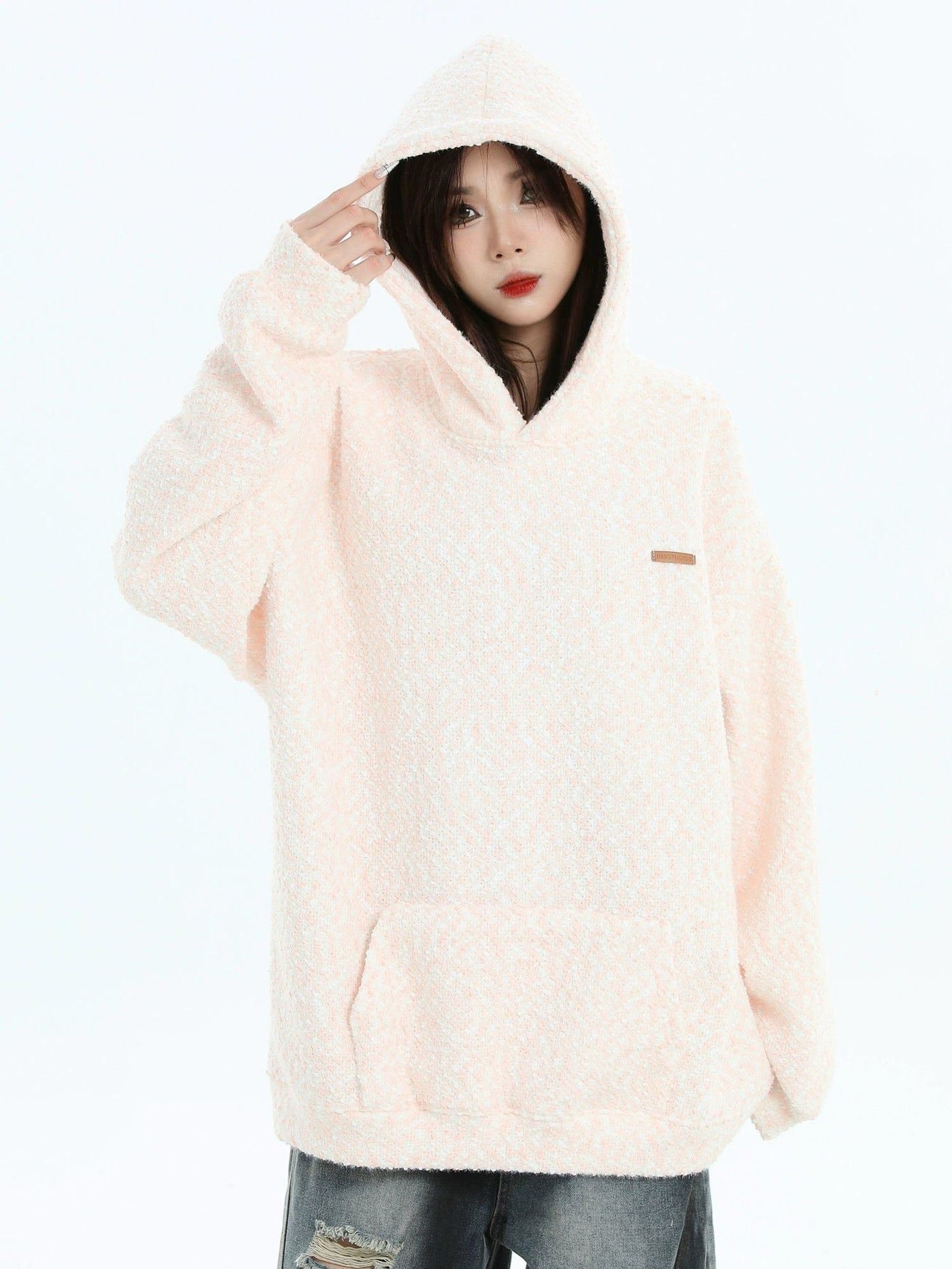 Textured Kangaroo Pocket Hoodie Korean Street Fashion Sweater By INS Korea Shop Online at OH Vault