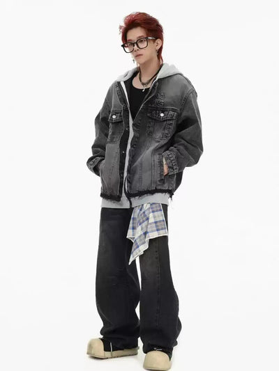 Hood Layered Washed Denim Jacket Korean Street Fashion Jacket By INS Korea Shop Online at OH Vault