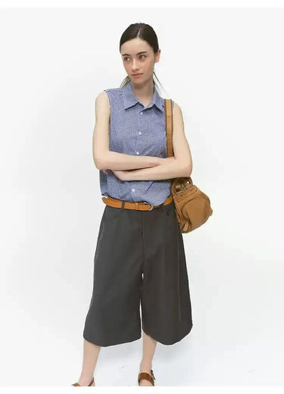 Sleeveless Plaid Buttoned Shirt Korean Street Fashion Shirt By Country Moment Shop Online at OH Vault