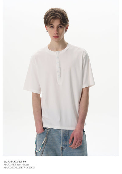 Vertical Striped Henley T-Shirt Korean Street Fashion T-Shirt By MaxDstr Shop Online at OH Vault