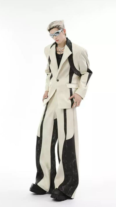 Contrast PU Leather Spliced Blazer & Pants Set Korean Street Fashion Clothing Set By Turn Tide Shop Online at OH Vault