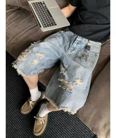 Front Pockets Distressed Denim Shorts Korean Street Fashion Shorts By Poikilotherm Shop Online at OH Vault
