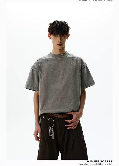 Washed Distressed Cut T-Shirt Korean Street Fashion T-Shirt By A PUEE Shop Online at OH Vault