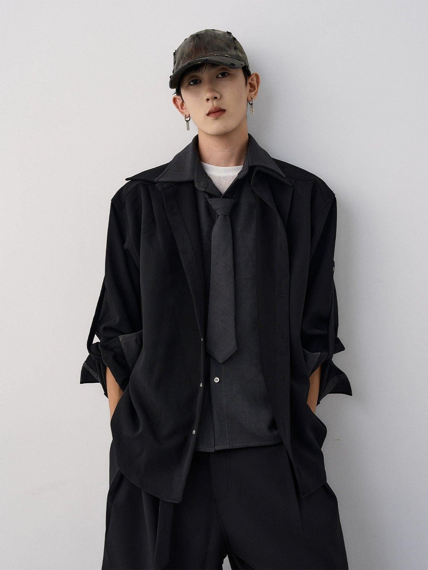 Folded Sleeve Layered Shirt Korean Street Fashion Shirt By MaxDstr Shop Online at OH Vault