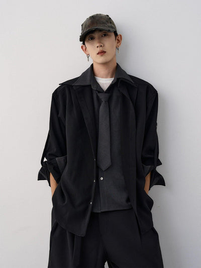 Folded Sleeve Layered Shirt Korean Street Fashion Shirt By MaxDstr Shop Online at OH Vault