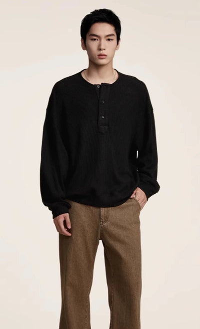 Waffle Textured Henley Collar T-Shirt