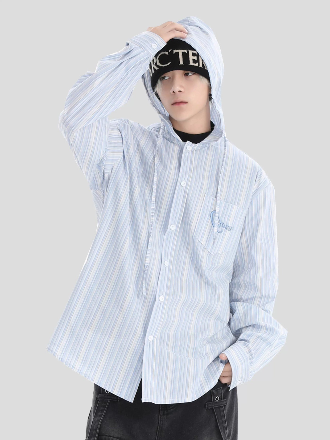 Striped and Hooded Shirt Korean Street Fashion Shirt By INS Korea Shop Online at OH Vault