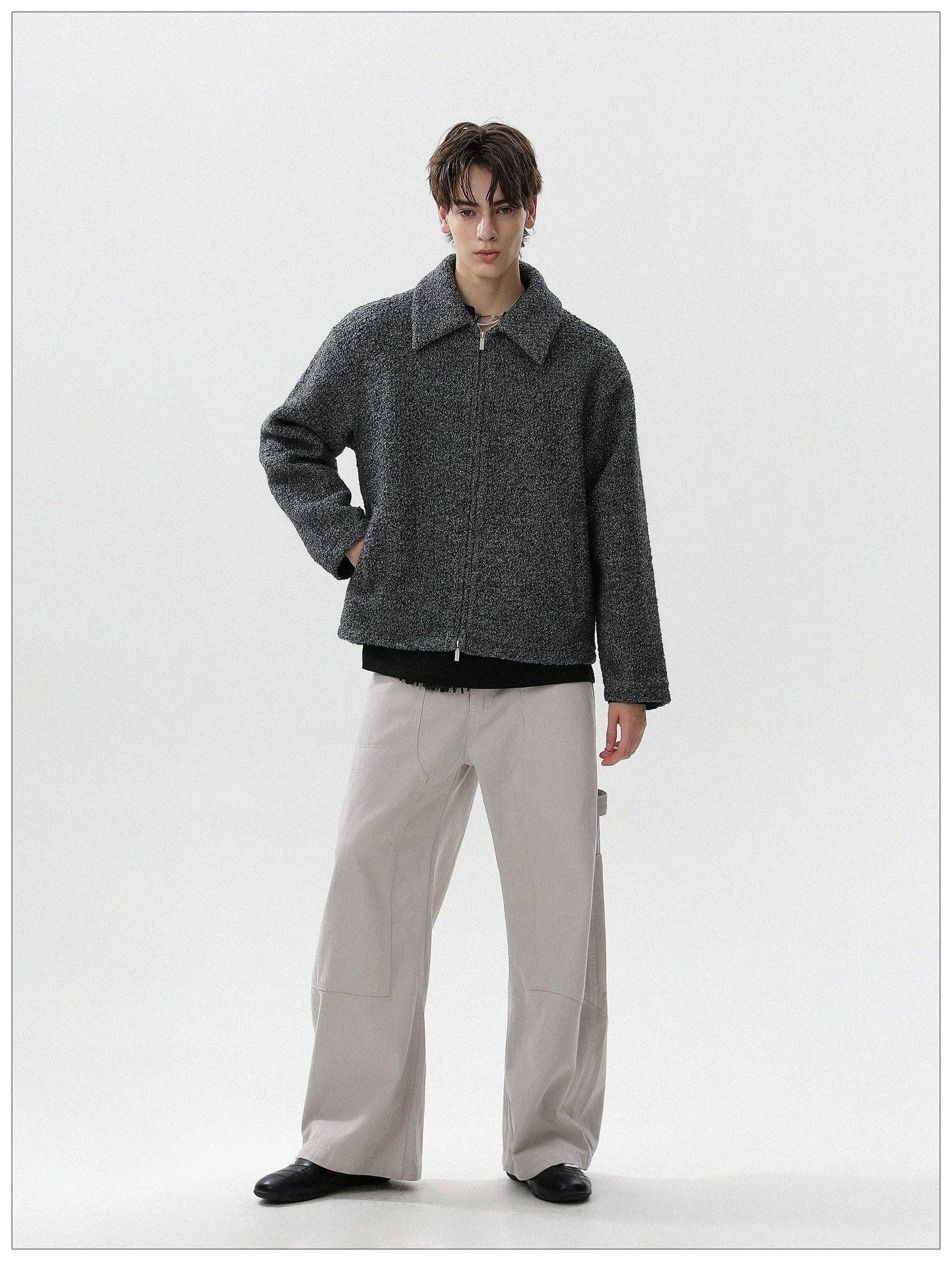 Fuzzy Textured Zip-Up Jacket Korean Street Fashion Jacket By Mr Nearly Shop Online at OH Vault