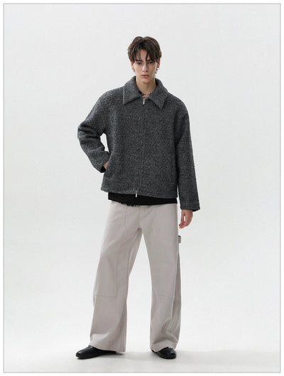 Fuzzy Textured Zip-Up Jacket Korean Street Fashion Jacket By Mr Nearly Shop Online at OH Vault