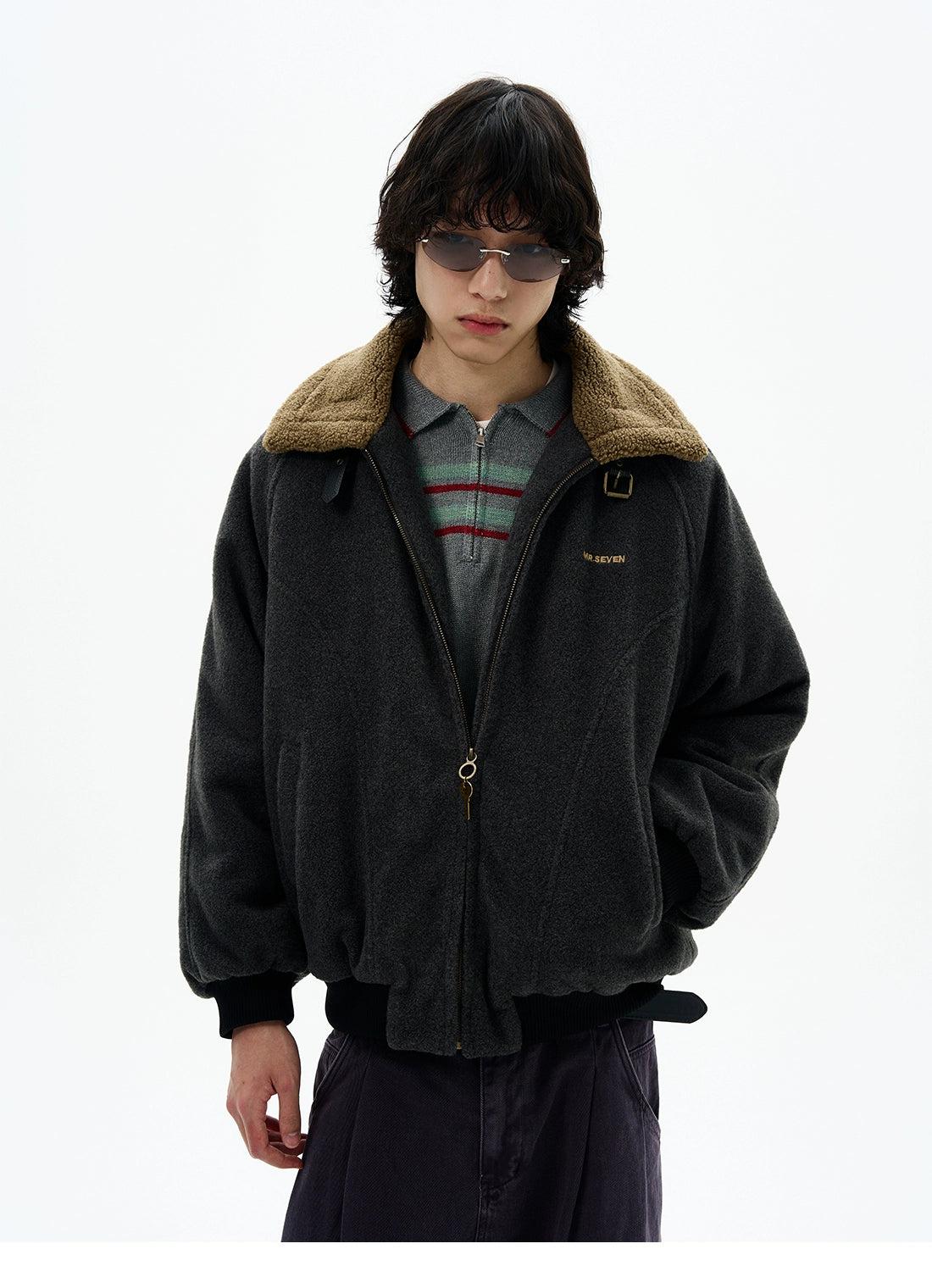 Contrast Collar Buckle Strap Fleece Jacket Korean Street Fashion Jacket By 77Flight Shop Online at OH Vault