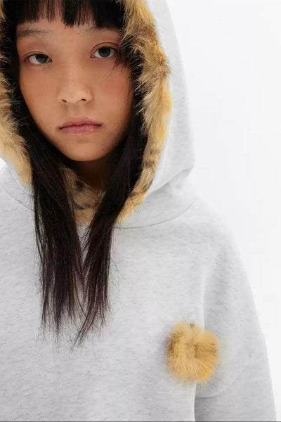 Faux Fur Detail Comfty Hoodie Korean Street Fashion Hoodie By Crying Center Shop Online at OH Vault