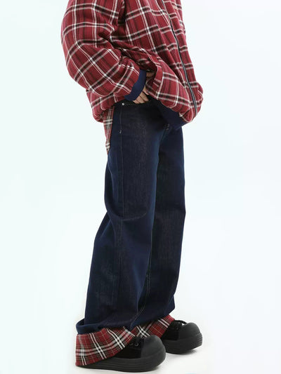 Plaid End Loose Jeans Korean Street Fashion Jeans By INS Korea Shop Online at OH Vault