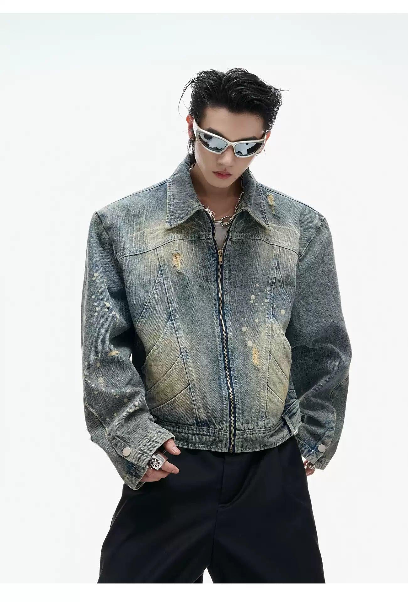 Structured Distressed Denim Jacket Korean Street Fashion Jacket By Argue Culture Shop Online at OH Vault