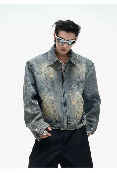 Structured Distressed Denim Jacket Korean Street Fashion Jacket By Argue Culture Shop Online at OH Vault