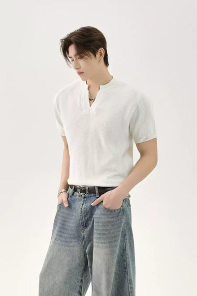 Plain V-Neck Knit T-Shirt Korean Street Fashion T-Shirt By Turn Tide Shop Online at OH Vault