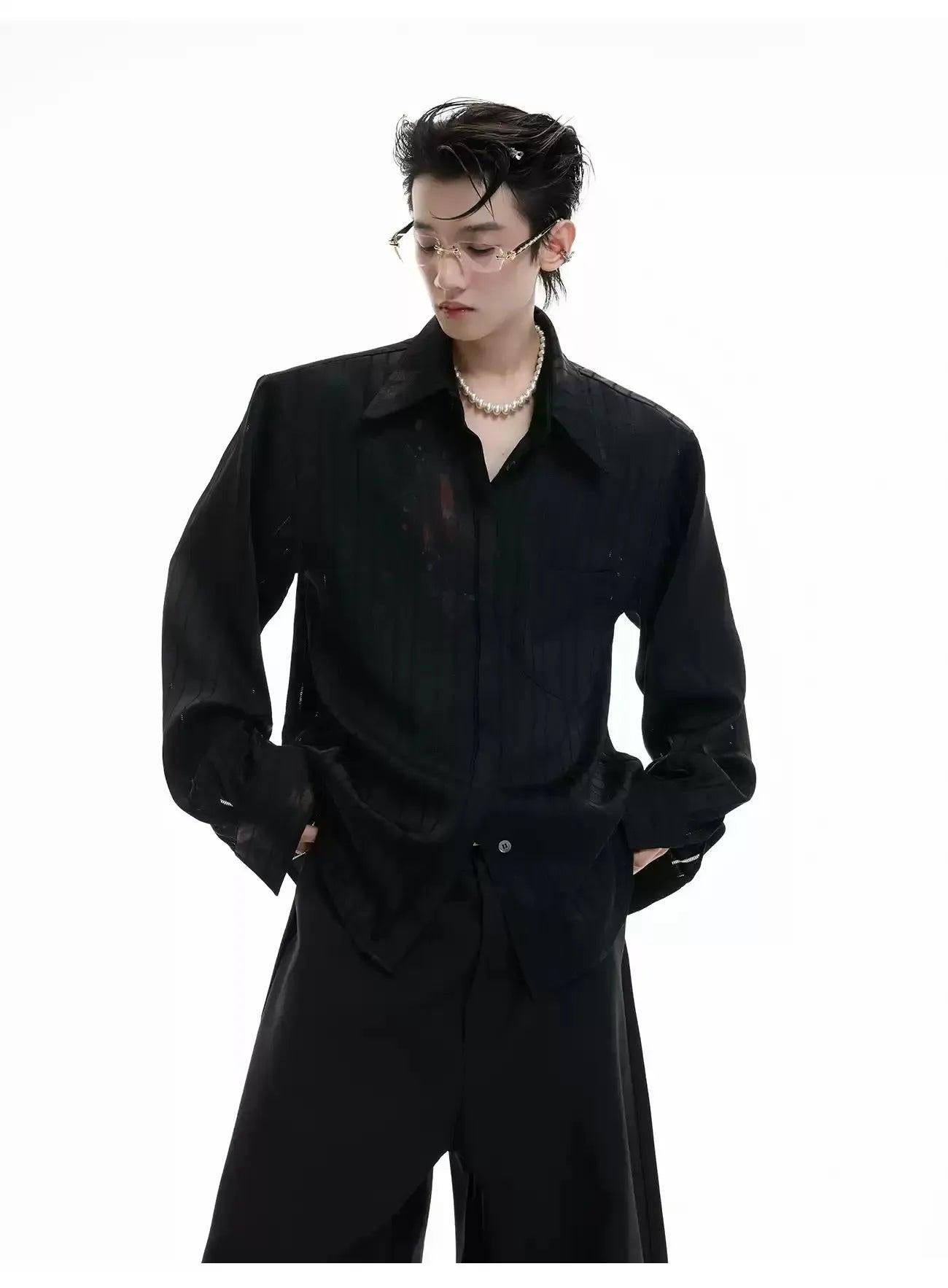 Line Textured Sheer Buttoned Shirt Korean Street Fashion Shirt By Argue Culture Shop Online at OH Vault