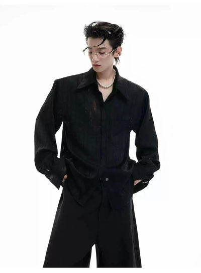 Line Textured Sheer Buttoned Shirt Korean Street Fashion Shirt By Argue Culture Shop Online at OH Vault