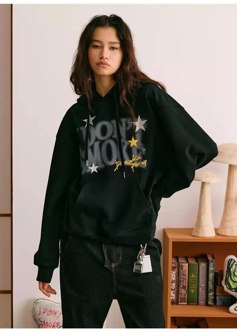 Blurred Logo and Stars Hoodie Korean Street Fashion Hoodie By Donsmoke Shop Online at OH Vault