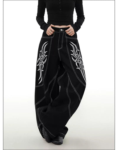 Tribal Stitched Detail Jeans Korean Street Fashion Jeans By Mr Nearly Shop Online at OH Vault