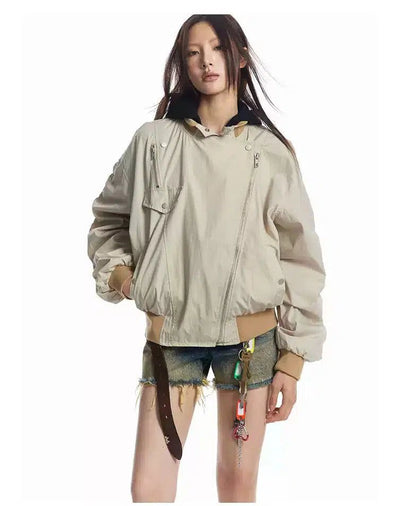 Asymmetric Zipped Bomber Jacket Korean Street Fashion Jacket By Made Extreme Shop Online at OH Vault