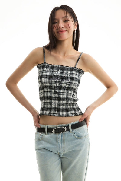 Plaid Pattern Cropped Blouse Korean Street Fashion Blouse By Funky Fun Shop Online at OH Vault