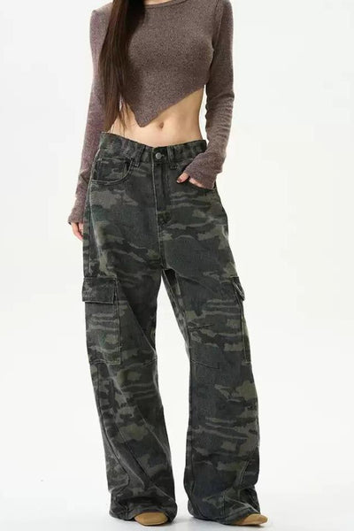 Camouflage Pattern Cargo Jeans Korean Street Fashion Jeans By 77Flight Shop Online at OH Vault