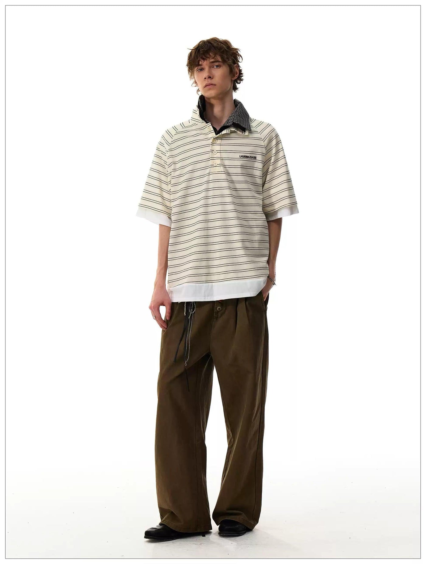 Striped Loose Fit Polo Korean Street Fashion Polo By Mr Nearly Shop Online at OH Vault