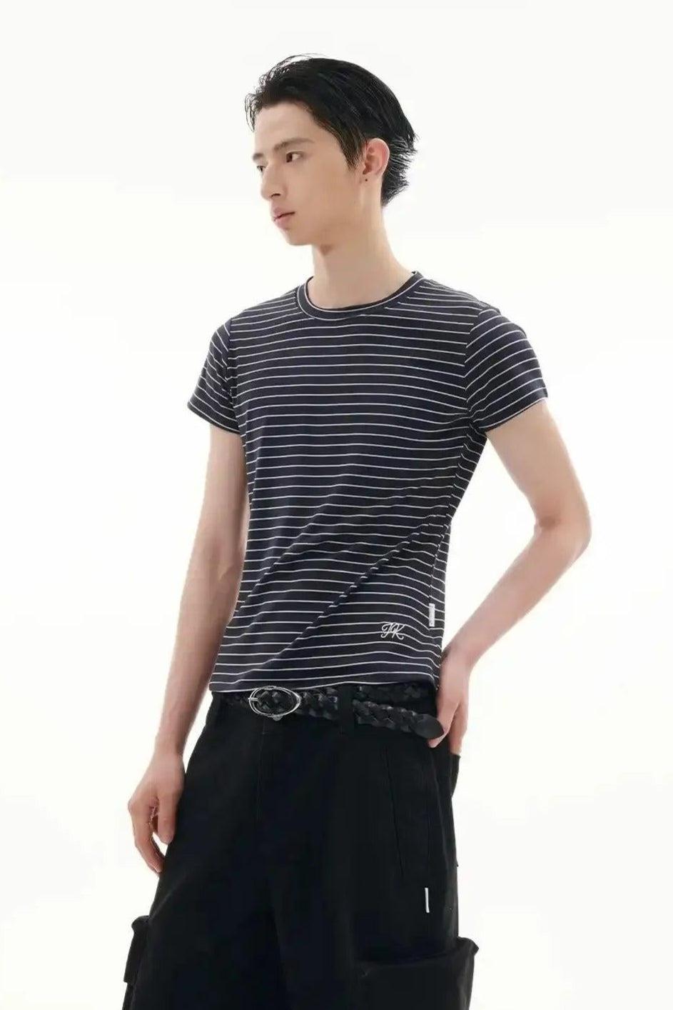 Striped Pattern Relaxed Fit T-Shirt Korean Street Fashion T-Shirt By Funky Fun Shop Online at OH Vault