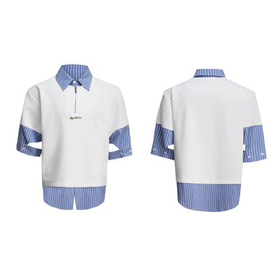 Striped Contrast Collared Half-Zip Korean Street Fashion Half-Zip By Argue Culture Shop Online at OH Vault