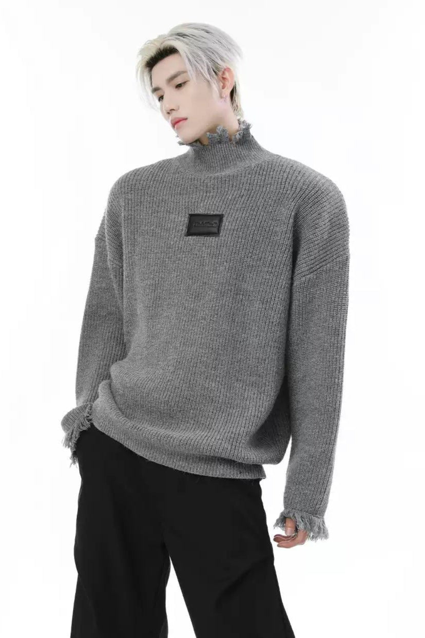 Distressed Neck and Frayed Sweater Korean Street Fashion Sweater By Turn Tide Shop Online at OH Vault