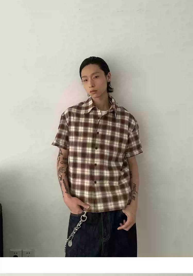 Clean Fit Checkered Short Sleeve Shirt Korean Street Fashion Shirt By In Knots Shop Online at OH Vault