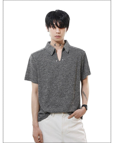 Textured V-Neck Polo Korean Street Fashion Polo By Mr Nearly Shop Online at OH Vault