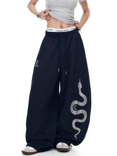 Rhinestone Snake Drawstring Sweatpants Korean Street Fashion Pants By Blacklists Shop Online at OH Vault