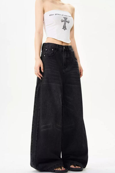 Faded Versatile Wide Jeans Korean Street Fashion Jeans By MaxDstr Shop Online at OH Vault