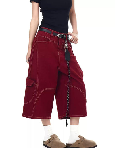 Topstitch String Detail Denim Shorts Korean Street Fashion Shorts By Blacklists Shop Online at OH Vault